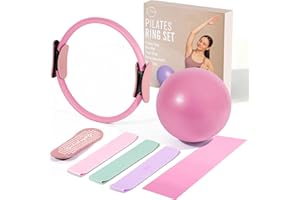 BAAZ 9pcs Pilates Equipment - At Home Pilates Kit for Women Includes 14” Pilates Ring with Dual Padded Handles - Small Pilates Ball - Highly Elastic Exercise Resistance Bands Pump & Grip Socks - Xmas Gift
