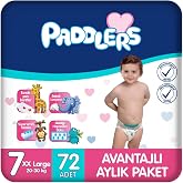 Paddlers Bebek Bezi 7 Numara XX-Large (20-30 Kg) 72 Adet &ndash; Aylık Paket, Y&uuml;ksek Emicilik