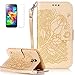 Produktbild Samsung Galaxy S5 mini/G800F(2014) Neu Design Hülle mit Panzerglas,ISENPENK Original Flip Bookstyle Cover Wasserdicht Shockproof Anti Slip Protection Stoßfest Leather Case mit Standfunktion,3D Rose Muster Pattern Wallet Case mit Intern Karte Schlitz,Anti-Sturz Stoßdämpfend Magnetic Closure Handygürtel Wallet Tasche Schutzhülle Leathertasche für Samsung Galaxy S5 mini/G800F(2014) 4.5Zoll-[Rose pattern,gold]+Panzerglas/Schutzfoile/Displayschutzfolie