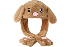 dressfan Dame Mädchen Plüsch Tier Hase Ohren Hut Mütze mit Wackelohren Beweglichen Ohren,Drücken der Tiermütze Machen die Ohren Bewegen Spielzeug Geburtstags Weihnachts Geschenk Cosplay