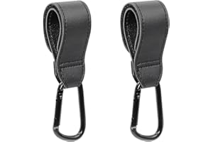 KETTION 2 Stücks Kinderwagen Haken, kinderwagenhaken Taschenhaken, Taschenhalter Kinderwagen Leder Style, Klettverschluss Haken Kinderwagen Haken für taschen Einkaufs, Umkleide und Windel Taschen (Schwarz)