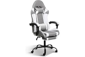YSSOA Gaming Office High Back Computer Ergonomic Adjustable Swivel Chair with Headrest and Lumbar Support, Grey White