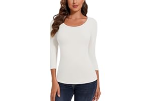 SERSARY Camiseta Termica Mujer Manga Larga Camisetas Mangas 3/4 con Escote Redondo Camiseta Fina Interior BáSica De Manga Larga Blusa TéRmica para Inviernomujer