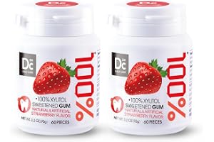 DC24 DAILY CARE Tuggummi med 100% Xylitol, utan aspartam, Jordgubbssmak Glutenfri, Vegansk, 60 bitar, Förpackning med 2 st