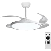 LEDUNI Fan with Light LED Lamp 60W DC Motor 6900lm, Ultra Quiet with Remote Control, Summer and Winter Function (Matte White)