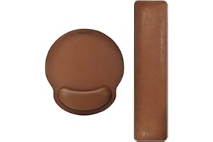 MAIDERN PU Leather Mouse Pad Wrist Support and Keyboard Wrist Rest Memory Foam Set for Computer, Laptop, Mac, Gaming and Office, Durable, Comfortable and Pain Relief - Brown