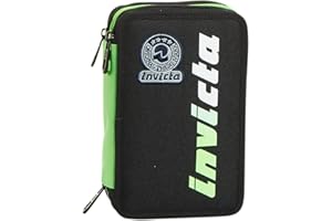 Invicta Astuccio Scuola 3 Zip, Nero Verde, Kupang, Triplo Scomparto Completo di Pennarelli, Penne e Matite, Accessori Scuola, Accessori Zaino, Scuola,