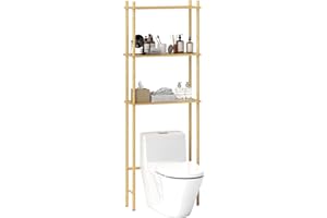 HOMCOM Bamboo Over Toilet Storage Unit with 3 Slatted Shelves, 3-Tier Freestanding Bathroom Shelf, Bathroom Space Saver, Natural Wood Finish