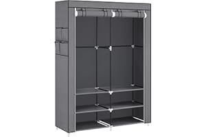 ‎SONGMICS SONGMICS Szafa z materiału, szafa na ubrania, 45 x 127 x 176 cm, 2 półki wiszące, z półkami, 4 kieszenie boczne, dużo miejsca, do sypialni, salonu, szara RYG008G02