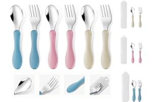 QZLSAYSL Set Di Posate Per Bambini Da 9 Pezzi Con Manici In Silicone, Cucchiaio E Forchetta A Prova Di Bambino, In Acciaio Inox, Lavabili In Lavastoviglie
