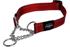 Rogz Utility duży 3/4 cala odblaskowy pasek dla fanów posłuszeństwo obroża dla psa w połowie w kratkę, czerwony