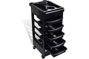Gecheer Friseur Bedienwagen Aufbewahrungseinheit auf Rädern Mit 5 Schubladen für Werkzeuge und anderes Equipment,Salon Rollwagen 49 x 32 x 82,5 cm Mit Rollen,Integrierte Halterung für Haartrockner