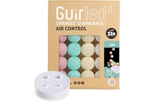 GuirLED - Guirlande lumineuse boules coton LED USB - Télécommande sans fil - Veilleuse bébé 2h - Adaptateur secteur double USB 2A inclus - 4 intensités - 32 boules 3.2m - Bébé