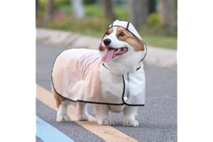 Uktunu Hunde Regenjacke Wasserdichter Hundemantel Ultraleichte Atmungsaktive Regenmantel für Hunde mit Kapuze und reflektierendem Streifen für kleine, mittelgroße, große Hunde/Katze - Transparent 2XL