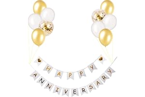 ELICOLA Happy Anniversary Banner with Balloons Garland Bunting Wedding Anniversary Party Decoration Photo Props Anniversary Ceremony Banner
