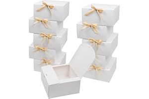 AWCIGG 12 Pezzi Scatole Regalo Bianco Grande 20 x 20 x 10 cm Scatola Regalo Quadrata in Cartone Coperchio e Nastro per Matrimonio, Feste, Natale, Compleanni