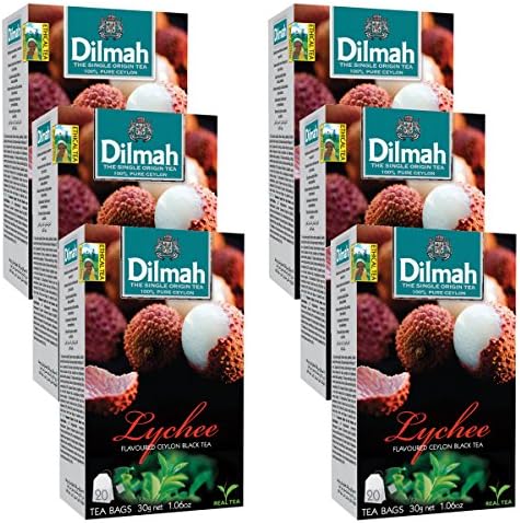 Dilmah Lychee Flavored Ceylon Black Tea X 6 Packs - 120 Tea Bags - Sri Lanka Ceylon Dilmah Lychee Tea Real Tea
