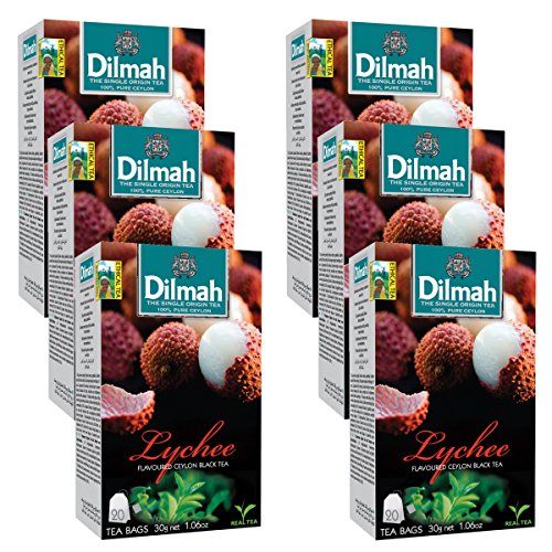 Dilmah Lychee Flavored Ceylon Black Tea X 6 Packs - 120 Tea Bags - Sri Lanka Ceylon Dilmah Lychee Tea Real Tea