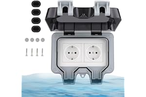 HOSPAOP IP66 gniazdko zewnętrzne, odporne na warunki atmosferyczne, gniazdko ogrodowe, styk ochronny do wilgotnych pomieszczeń, ogrodu, na zewnątrz, 2 gniazda wtykowe z pokrywą na zawiasach