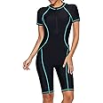 Jywmsc Women Zip Front Color Block Rashguard Short Sleeve One Piece Surfing Swimsuits Boyshort