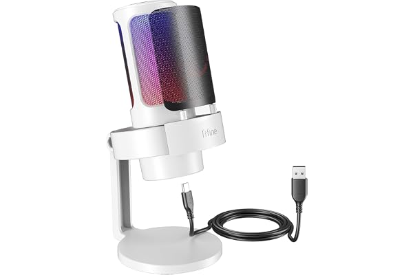 FIFINE USB PC Microphone Gaming pour Streaming, Podcasts, RGB Condensateur Microphone pour Mac PS4 PS5, avec Contrôle RGB, Touche Muette, Prise Casque, Filtre Anti-Pop