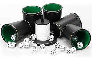 JIAWAGGAG Schocken Set of 5 Leather Dice Cups 25 Dice Shock Cutlery Wood with 14 Discs and Stand Shock Cutlery Set for Jule Meiern Maxen Mortars Black and White 10 x 10 cm