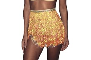 Ushiny Gonna con Frange e Paillettes per Danza del Ventre, con Nappe, con Paillettes per Rave Gonna con Frange, per Donne e Ragazze
