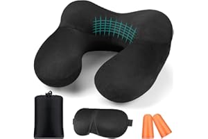BBJINRONJY Reisekissen,Nackenkissen Aufblasbar für Flugzeug mit Ohrstöpsel,Weichem Samt Ergonomisch Nackenhörnchen Reisekissen Aufblasbar für Büro,Flugzeug,Auto,Reise,Camping,Schlafrestkissen (schwarz)