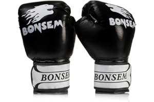 Aigend Guantes de Boxeo, Guantes de Entrenamiento, Guantes de Boxeo con Dedos completos, Guantes de Boxeo para Kickboxing, Trabajo en Gimnasio(Black)