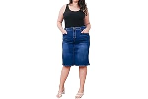 Lusty Chic Falda Vaquera hasta la Rodilla para Mujer - Falda Vaquera de Cintura Alta para Mujer con Bolsillos