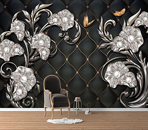 FOTOTAPETEN TAPETEN 3D LUXUS SCHMUCK BLUMEN SCHWARZ KN-1125 (XXL 400×280 cm 8-Bahnen) - 4
