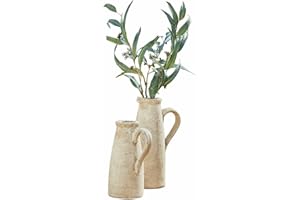 ‎LOBERON Loberon Deko-Krug 2er Set Lilette, Zwei Größen, für Trockenblumen Geeignet, Echte Handarbeit, Dekoration, Wohn-Accessoires, Terrakotta, antikbeige