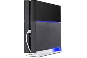 KLSYCHRY Vertical Stand for PS4 White, Kailisen Blue Light Base Led PS4 Bracket Mount Holder Stand for Playstation 4 Console with 3 USB Hub Ports -White