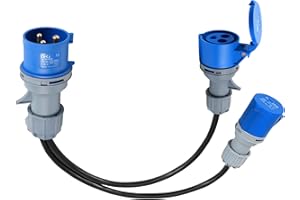 FUERDICH Adaptateur CEE 32 A vers 2 x 16 A, adaptateur courant fort avec câble de 0,6 m, protection IP44, 3 x 2,5 mm²