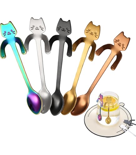 Cuillère à Café Chat, 5 pièces Acier Inoxydable à Café Cuillère à Café Suspendue, Mini Cuillère D'agitation Kitten Design pour L'eau, Thé, Lait, Café, Dessert, Boisson, Milk Shake (5 Couleurs Cuillère à Café Chat, 5 pièces Acier Inoxydable à Café Cuillère à Café Suspendue, Mini Cuillère D'agitation Kitten Design pour L'eau, Thé, Lait, Café, Dessert, Boisson, Milk Shake (5 Couleurs