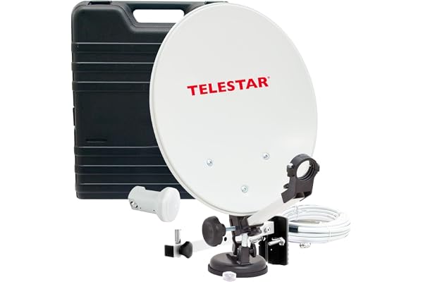 TELESTAR CampSat GO – Coffret Satellite de Camping (INCL. Parabole de 35 cm, LNB, Support de mât, Support Mural, Ventouse, câble de 10 m)