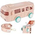 Pluspoint Bus Water Bottle For Kids Detachable Bus Straw Water Cup With Shoulder Strap Leak-Proof Kids Drink Cup Cartoon Water Jug Toy With Wheels Toddler Water Bottle (Pink) - Plastic, 500 Ml