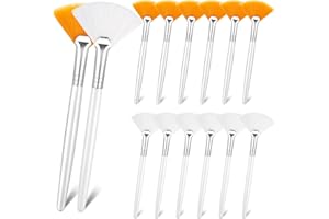 PATELAI 14 Cepillos Aplicadores Faciales de Abanico Cepillos de Abanico Suave Cepillo Aplicador de Ácido Herramientas Aplicadoras de Maquillaje Cosmético para Crema Barro (Blanco, Marrón)