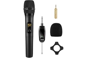 FerBuee UHF Micrófono Inalámbrico Dynamic Micrófono con Receptor y Anillo Antideslizante, Micrófono Inalámbrico, Sistema de Micrófono Inalámbrico para Karaoke, Reuniones