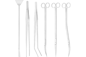 Moendergo 6 PCS Kit di strumenti per acquari Acciaio inossidabile acquario serbatoio pianta acqua pinzette forbici Pinzette per piante acquatiche Forbici Spatola Set di strumenti per la pulizia