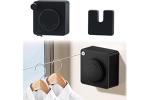 Feelhap Corde à Linge Rétractable,Étendoir à Linge pour Intérieur et Extérieur Fils à Linge de 4,8M en Acier Inoxydable,Gain de Place,Fil a Linge Extérieur Retractable pour Balcon,Salle de Bain(Noir)