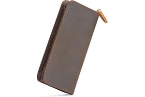 EROFA Leather Fountain Pen Case, 3 Divided Slots, Zippered Pen Case Pouch, Handmade Display Holder for Rollerball Pen