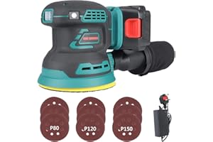 KING SHOWDEN 125mm Cordless Random Orbit Sander Machine Kit with 9 Sandpapers, 2Ah Battery and Charger Sanders for Woodworking, Polishing, Sanding