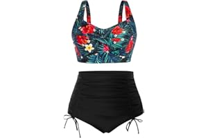 Hanna Nikole Women's Plus Size High Waist Bikini Set Push Up Swimsuit Ruched Tummy Control Swimwear Two-Piece Swimsuit