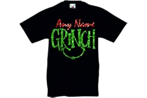 PRINT MY TEE Personalised Grinch Christmas T-Shirt Children's Dr Seuss Xmas Gift Novelty T Shirt Kids Names Sizes Age 2-3 to Age 12-13