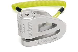 urban UR210S Candado Moto Homologado Sra, Antirrobo Disco Máxima Seguridad, Testado Doble Bloqueo ø10mm, Cerradura Anti-Taladro, Arquitectura Ligera, Cepo Pinza Motos y Scooter, Acero INOX Pulido