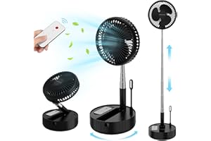 BENGUOO Ventilador silencioso temporizador portatil plegable, Ventiladores de pie y mesa USB bateria recargable 10000 mAh oscilante con mando a distancia para habitacion casa oficina exterior Negro