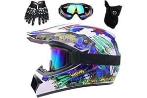 GDAONUDK DOT Certified Full Face Dirt Bike Helmet for Kids Youth Adults Motocross Helmet with Mask Goggles Gloves Set(White claw,S(52-53cm))