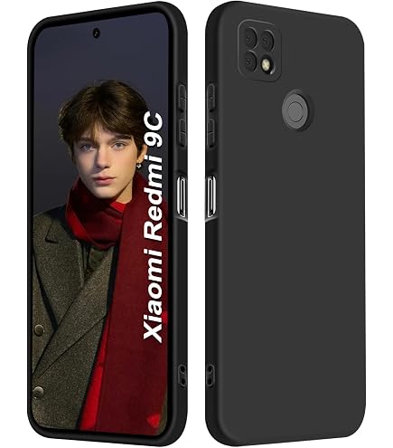 NEW'C Cover Per Xiaomi Redmi 10A / 9C - Custodia In Silicone Ultra Sottile Opaca Nera + 2 Pellicole Vetro Temperato (0,33mm, 9H)