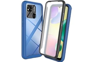 HAOYE Funda para Xiaomi Redmi 10A / Redmi 9C NFC, 360 Grados Antigolpes [Protector de Pantalla Incorporado] PC + TPU Silicona Bumper Estuche Ligero Transparente Caso, Azul Oscuro
